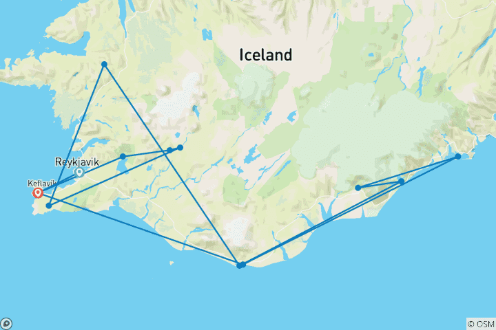 Carte du circuit Islande : sources thermales dans le sud