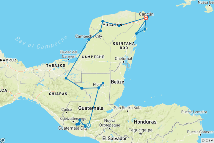 Karte von Guatemala und Mexiko - 11 Tage