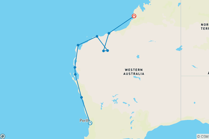 Carte du circuit Merveilles de Pilbara et de la côte ouest (2026/2027)