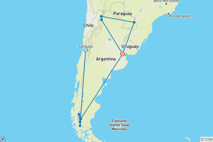 Kaart van Het beste van Patagonië, Salineras Salta & Iguaçu