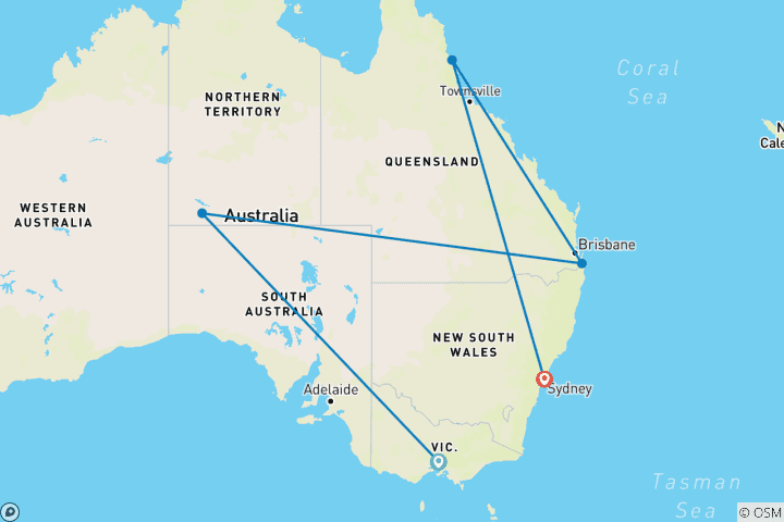 Map of Complete Australia Highlights 14 days
