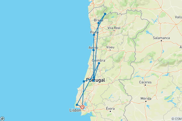Carte du circuit L'ultime road trip au Portugal : à travers l'histoire et des paysages à couper le souffle