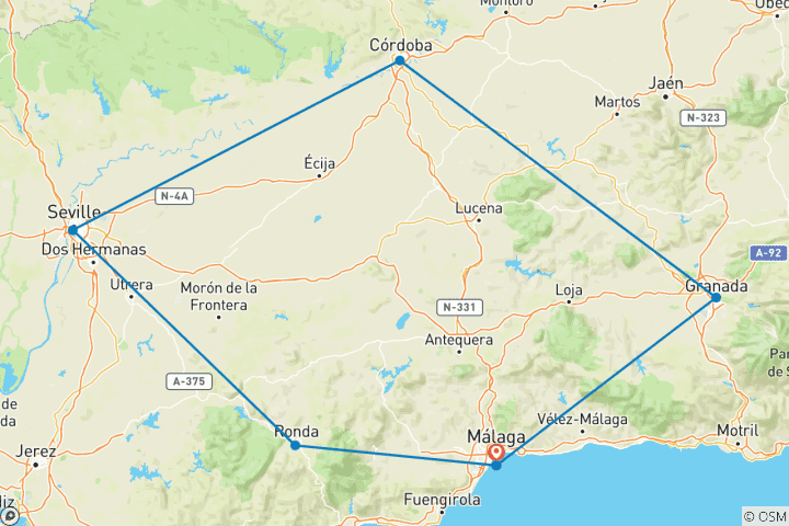 Carte du circuit Légendes d'Andalousie, les villes d'or d'Espagne