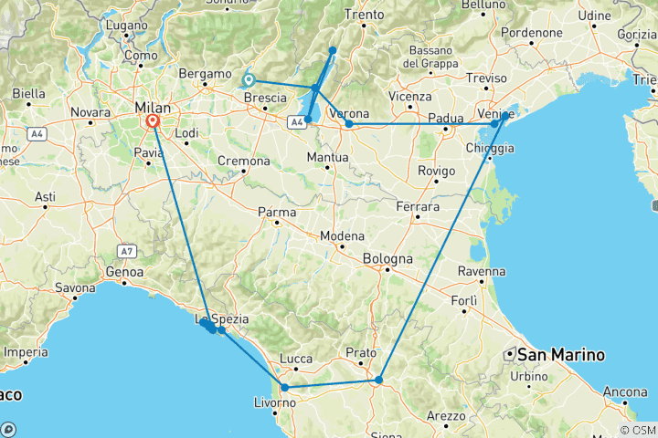 Carte du circuit Romantisme & Vin : édition italienne