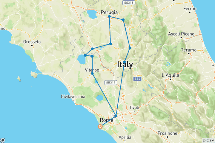 Carte du circuit Le Latium et l'Ombrie - Les perles oubliées de l'Italie