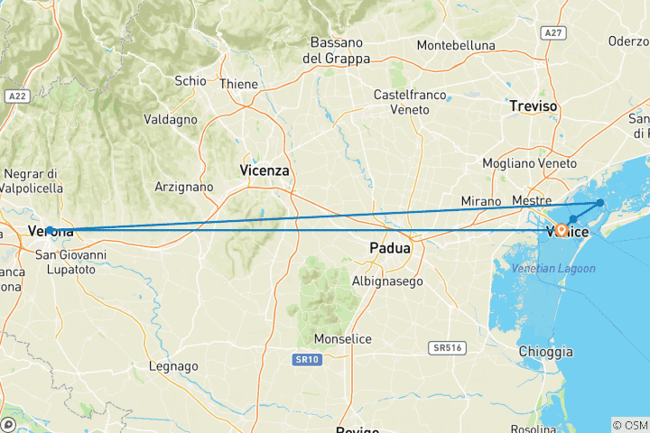 Carte du circuit Venise et Vérone : culture et charme insulaire