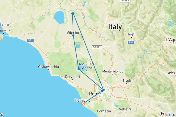 Carte du circuit Le romantisme des lacs et des châteaux autour de Rome