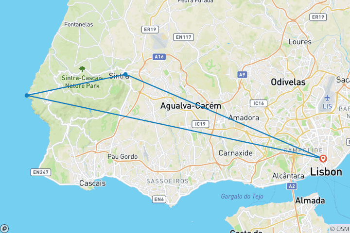 Carte du circuit Lisbonne et Sintra : une double dose de magie