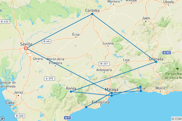 Carte du circuit Une aventure culinaire et culturelle à travers l'Andalousie