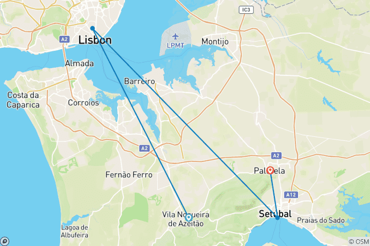 Kaart van Wijnproeven in Setúbal