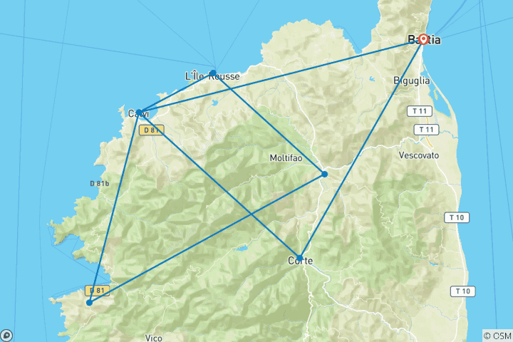 Carte du circuit 7 jours en Corse : l'aventure vous attend