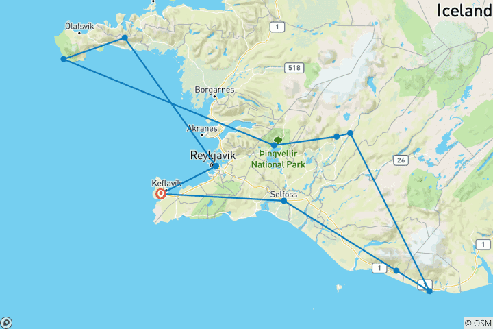Carte du circuit Magie islandaise : une aventure familiale dans le Sud