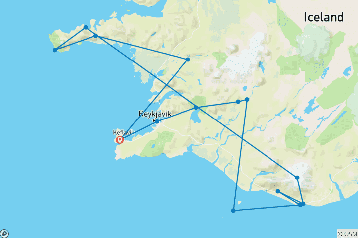 Carte du circuit Roadtrip en Islande : le Cercle d'or et plus encore