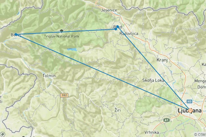 Carte du circuit Slovénie - Adrénaline dans les Alpes juliennes