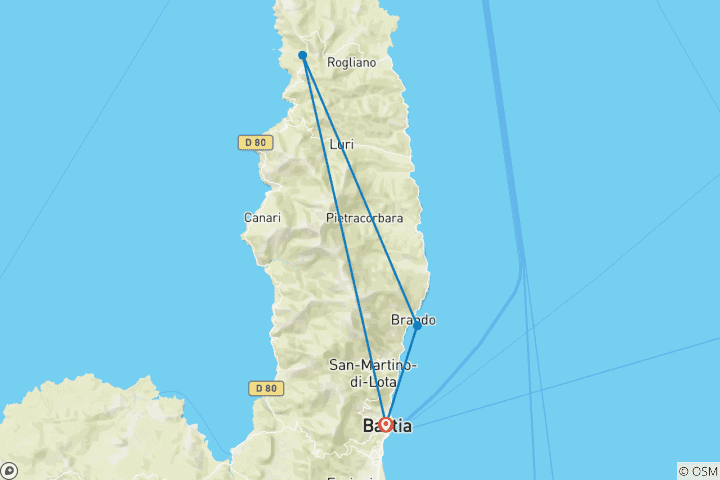 Carte du circuit Le bonheur familial corse : une évasion parfaite de 9 jours