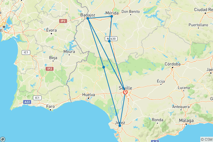 Carte du circuit Les saveurs d'Estrémadure : vin, tapas et tradition