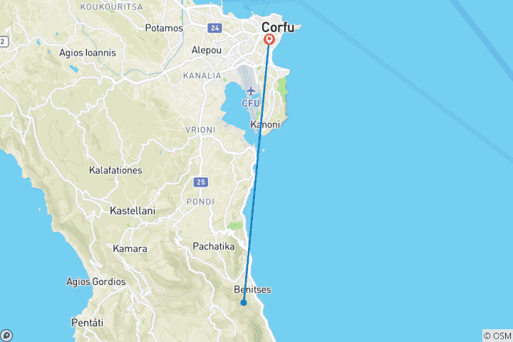 Carte du circuit Corfou : l'émeraude de la Méditerranée