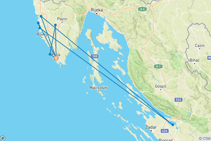 Carte du circuit Istrie - Vacances d'aventure avec les enfants