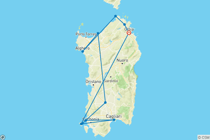 Carte du circuit La Sardaigne et San Pietro : des îles de rêve