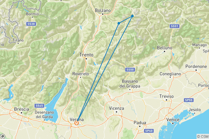 Map of Skiing the Dolomites