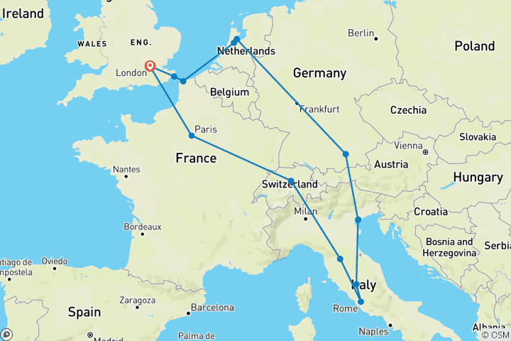 Map of European Discovery (Plus, Winter ( Until Mar '27), Start Amsterdam, Classic)