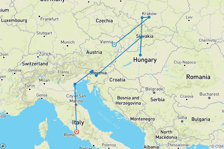 Map of Vienna to Rome Trail (Standard, Summer ( Until Mar '27), Classic)