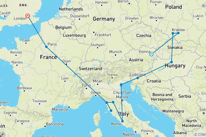 Map of Vienna to London Trail (Standard, Winter ( Until Mar '27), Classic)