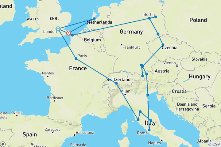 Carte du circuit Tourbillon européen (standard (jusqu'à mars 27), été, départ de Londres, classique) (from Londres to Douvres)