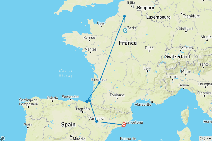 Map of London to Barcelona Quest (Standard, Summer ( Until Mar '27), Start Paris, Classic)