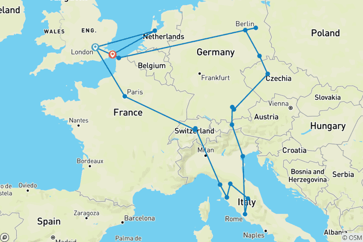 Carte du circuit Tourbillon européen (Plus ( Jusqu'au 27 mars), Hiver, Départ Londres, Classique) (from Londres to Douvres)