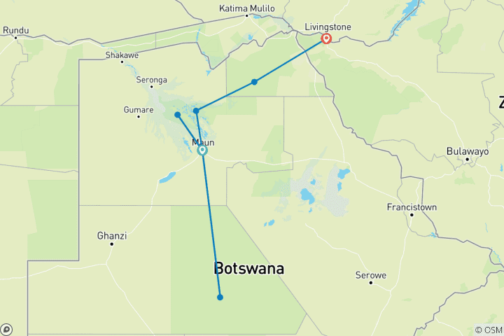 Map of Botswana Leopard Trail & Kalahari