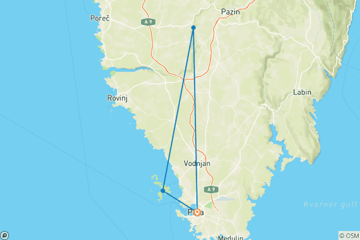 Map of Pula: Beaches and Gladiators