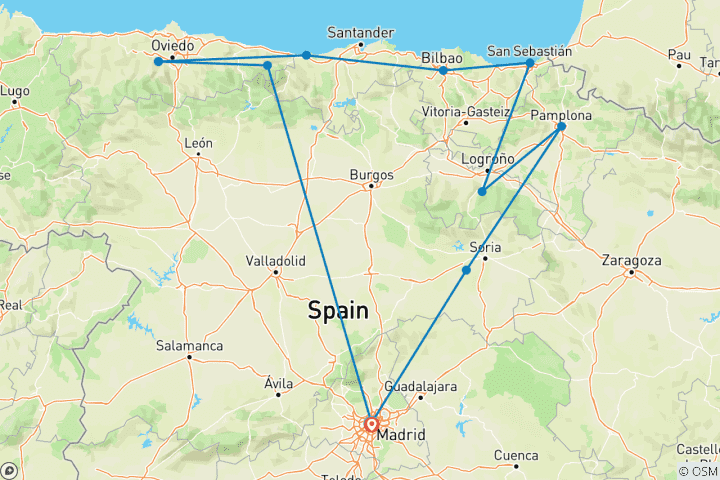 Mapa de Un viaje gastronómico por el norte de España