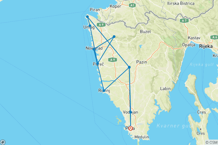 Karte von Istrien - Die Weinstraße