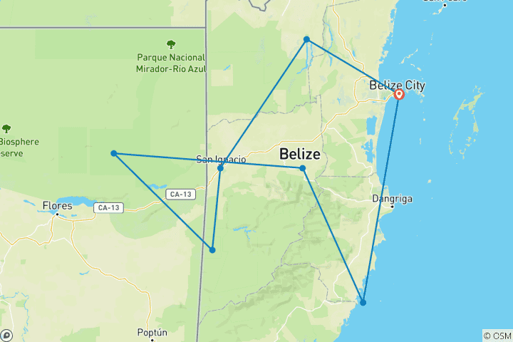 Map of Belize & Guatemala round trip - 16 days through the hidden heart of Central America