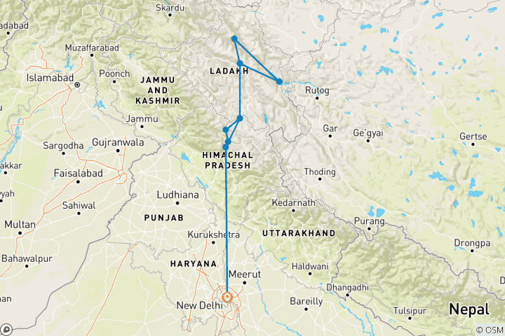 Carte du circuit LE GRAND DÉFI INDIEN DE L'HIMALAYA - TOUR DE L'INDE À VÉLO
