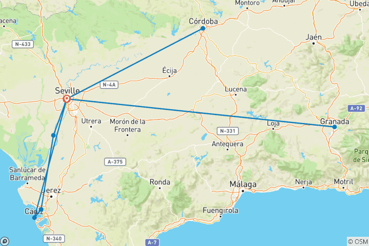 Carte du circuit Eclipse solaire du 12 août 2026 : Croisière inoubliable en Andalousie pour un spectacle céleste exceptionnel (croisière port à port)