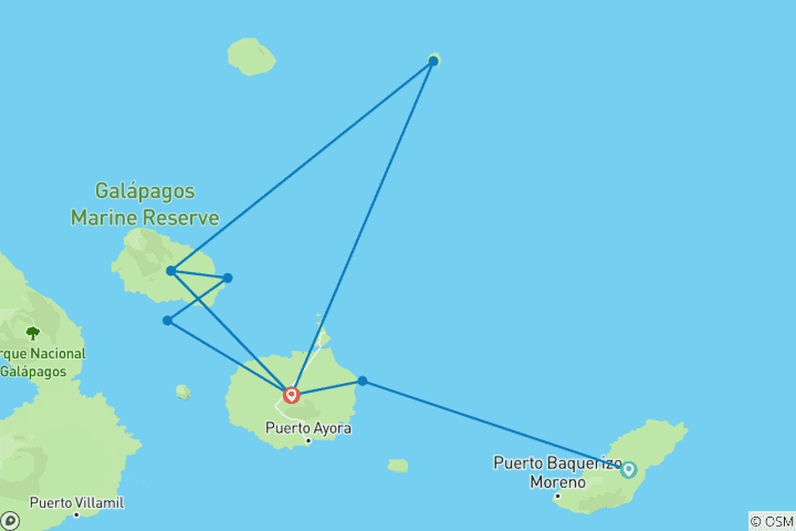 Kaart van Natuurparadijs Galapagos Jacht - 8 dagen A