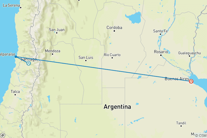Map of Antarctic Voyage with Chile Santiago → Buenos Aires (2027)