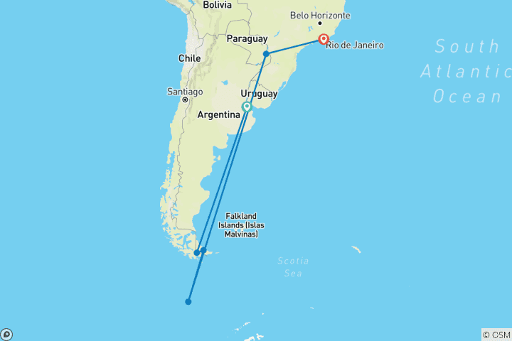 Map of Antarctic Voyage with Brazil Highlights Buenos Aires → Rio de Janeiro (2027)