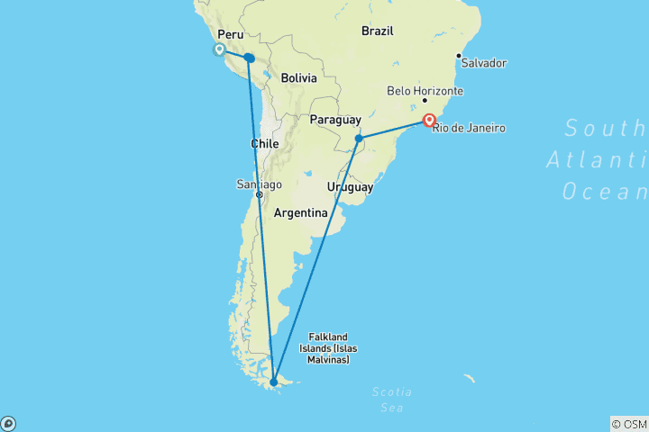 Map of Antarctic Voyage with South American Discovery Lima → Rio de Janeiro (2027)