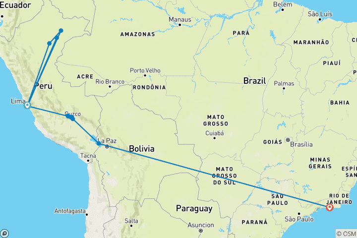 Map of Antarctic Voyage with South American Discovery & Amazon Cruise Lima → Rio de Janeiro (2027)