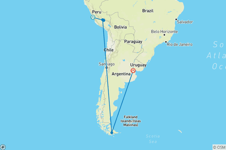 Carte du circuit Voyage en Antarctique avec Pérou Lima → Buenos Aires (2027)