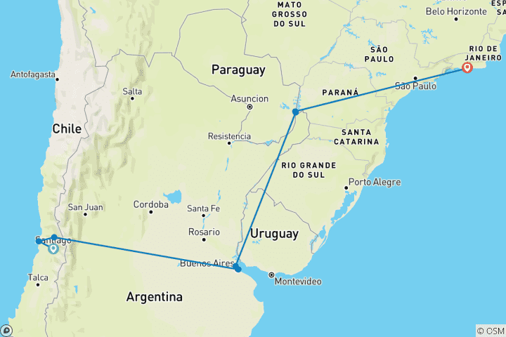 Map of Antarctic Voyage with Chile and Brazil Highlights Santiago → Rio de Janeiro (2027)