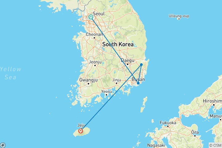 Carte du circuit 10 jours - Panoramique de la Corée : Visite de Séoul, Busan et Jeju (guide et chauffeur privés）Voyage en famille - personnalisable)