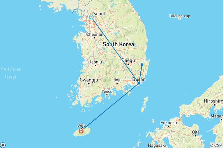 Carte du circuit 10 jours - Panoramique de la Corée : Visite de Séoul, Busan et Jeju (guide et chauffeur privés）Voyage en famille - personnalisable)