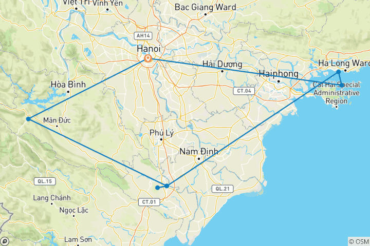 Carte du circuit Voyage au nord du Vietnam Une exploration culturelle de Hanoi à la baie d'Ha Long (2026)