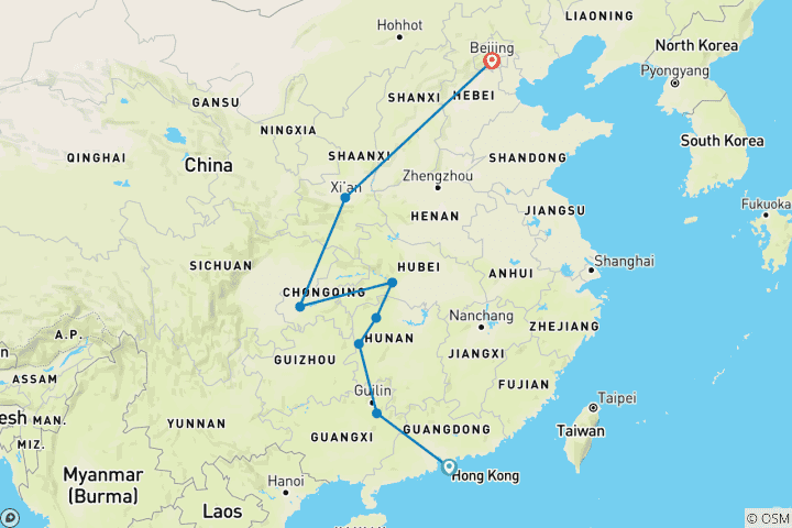 Map of China - Nature & Culture (Group Tour)