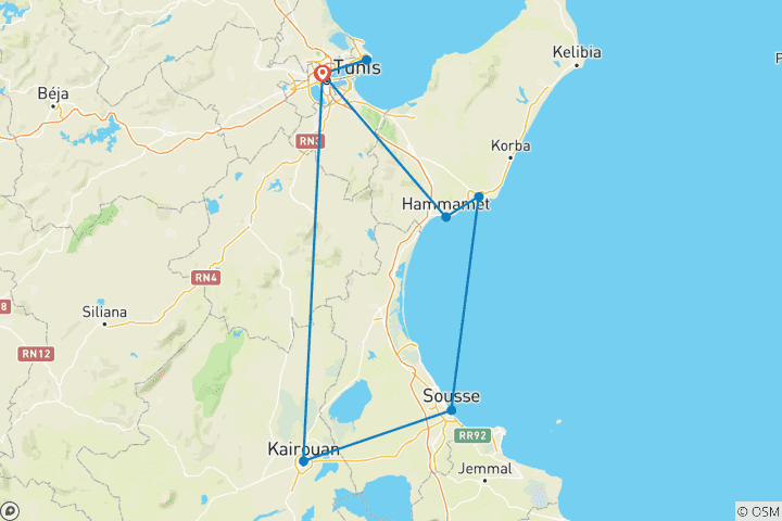 Carte du circuit Les trésors de la Tunisie - les hauts lieux culturels et culinaires