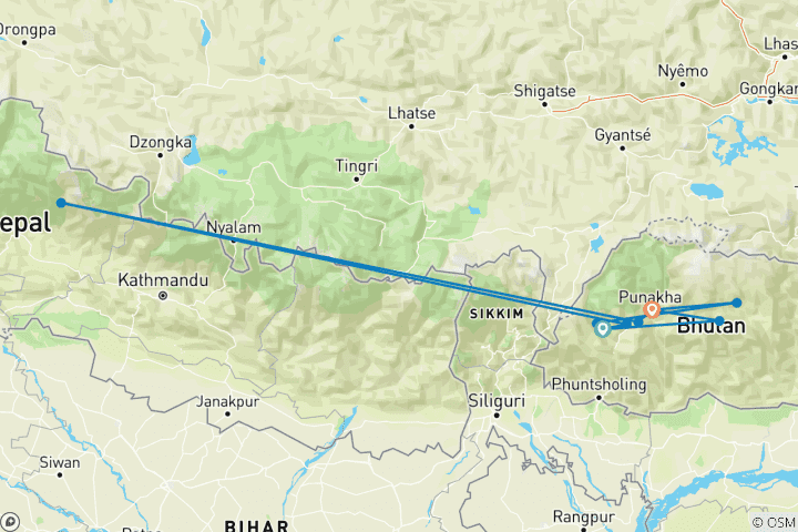 Karte von Der Zauber Bhutans (10 Nachte)